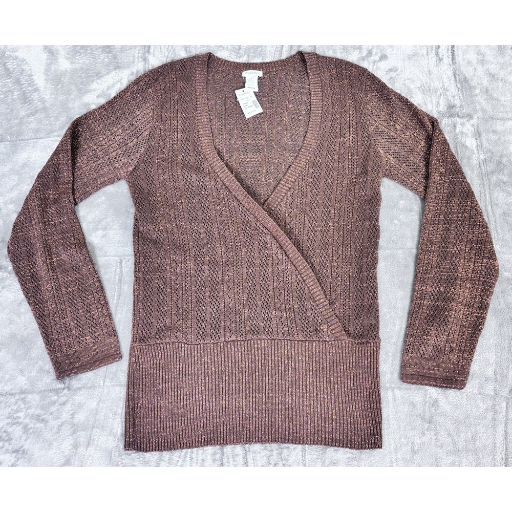 Maurices‎ Brown Metallic Wrap Sweater Womens Medium Long Sleeve Knit New